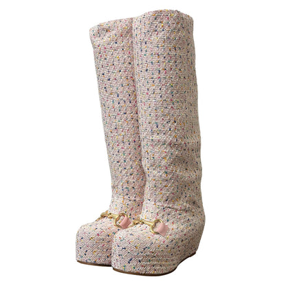 LAURA ANDRASCHKO TWEED RIDING BOOT BLUSH
