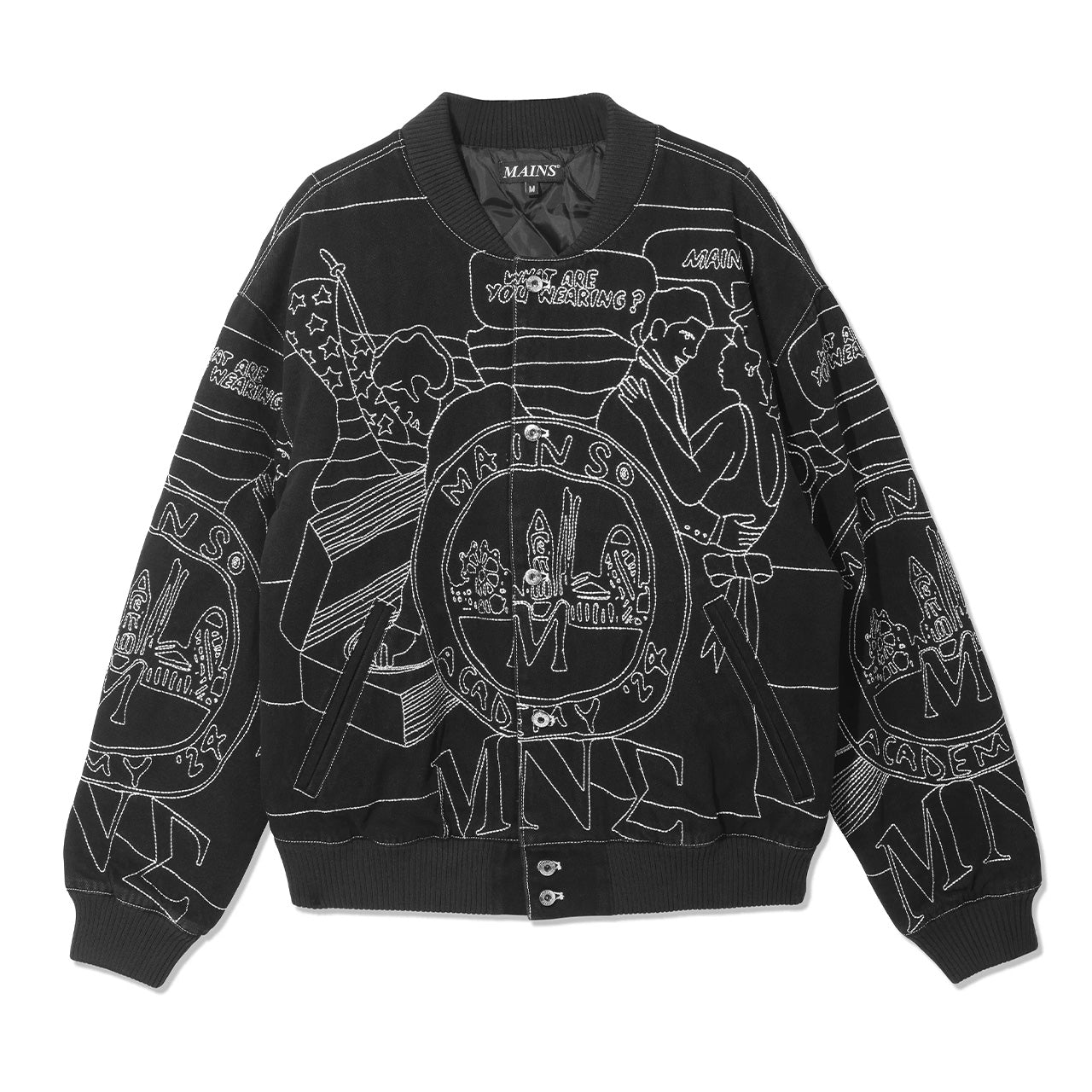 MAINS BLACK EMBROIDERED BOMBER