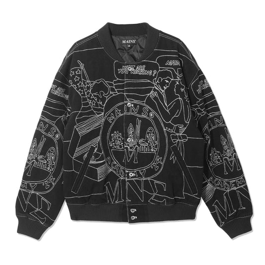 MAINS BLACK EMBROIDERED BOMBER
