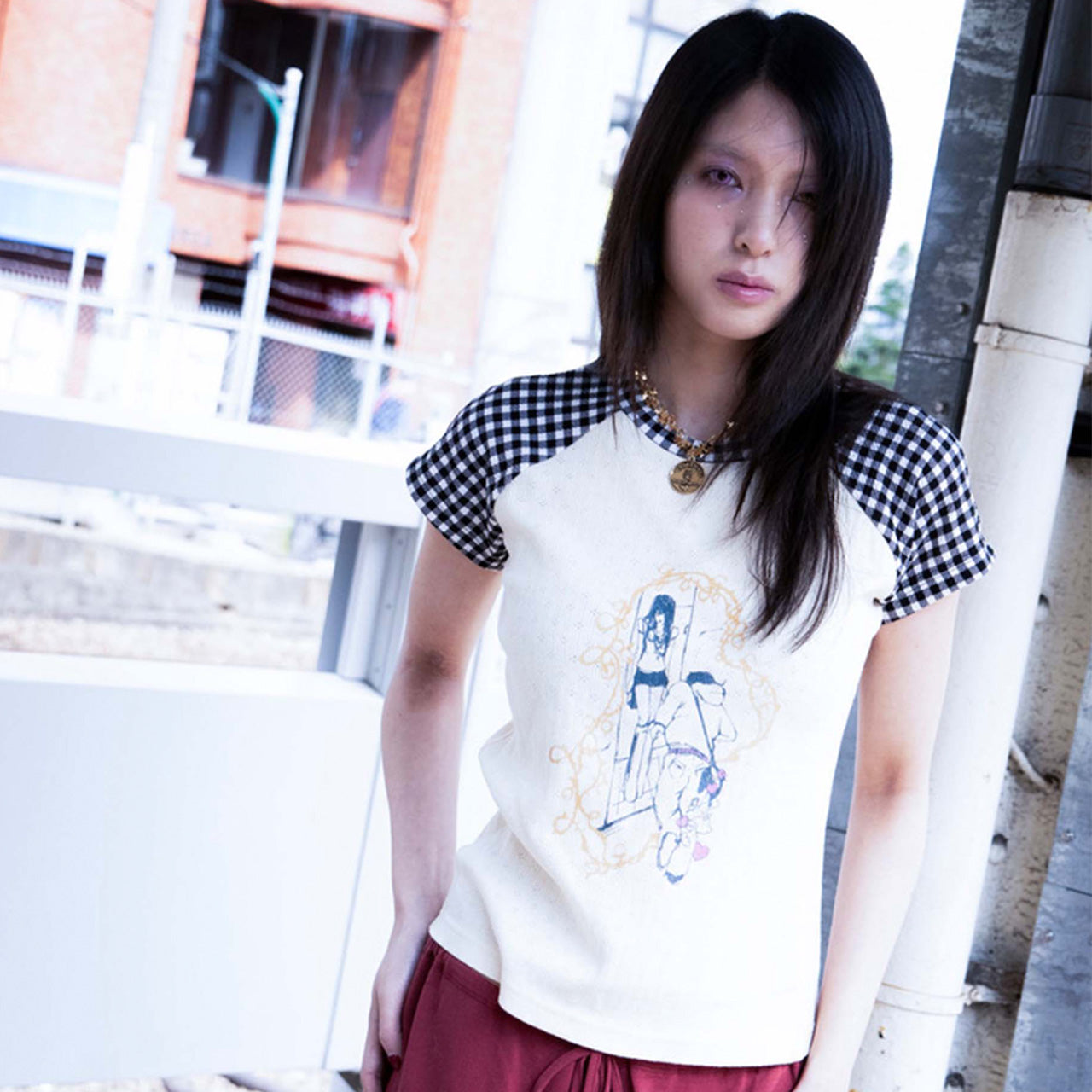 MOMENTEL LOVE STORY CHECK T-SHIRT