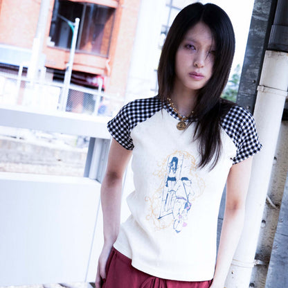 MOMENTEL LOVE STORY CHECK T-SHIRT