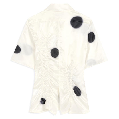 OPEN YY OVER SHIRRED DOT BLOUSE